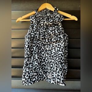 Elena Solano Women's Sleeveless Black White Linen Blend Blouse Ruffles at Neck